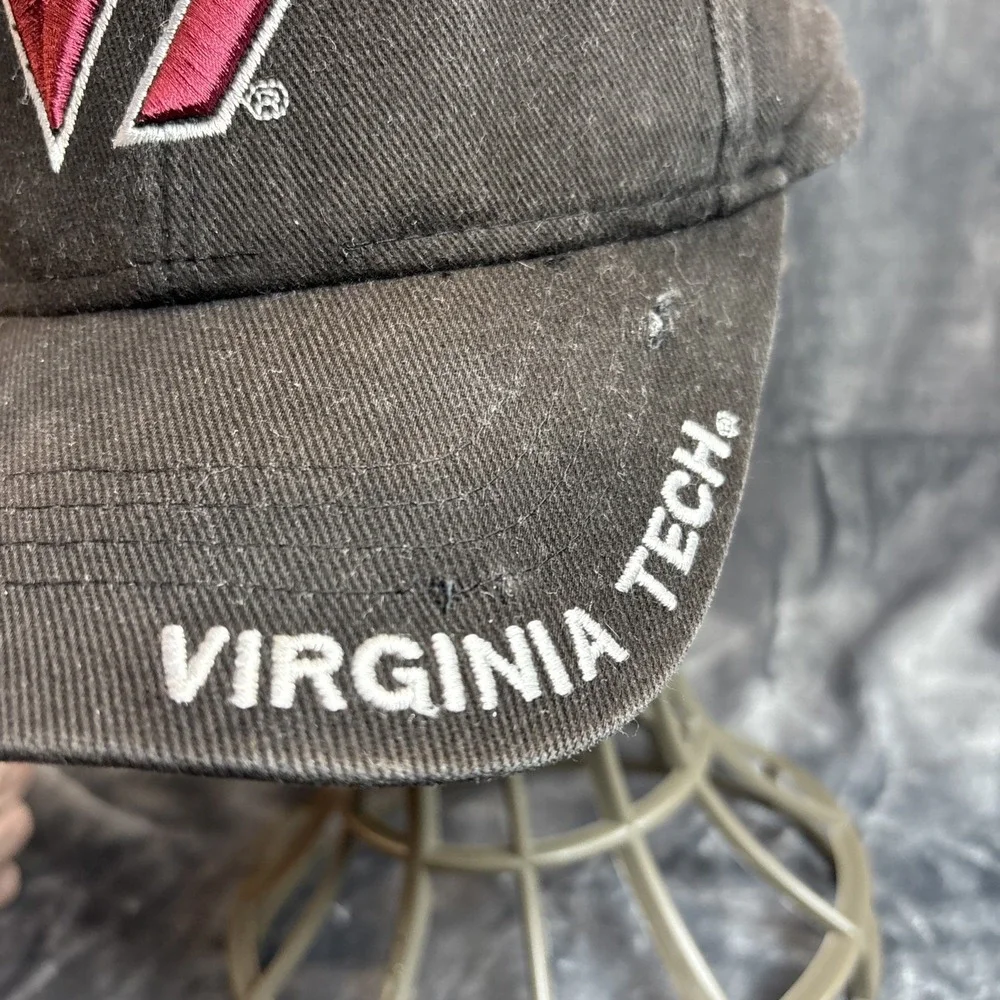 Vintage Virginia Tech Cap Black Hat 3D Embroidered Cotton Strapback‎ Distressed